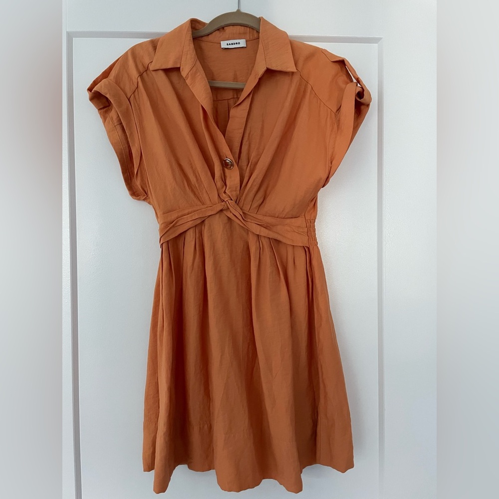 Sandro Terracotta Orange Short Sleeve Dress
